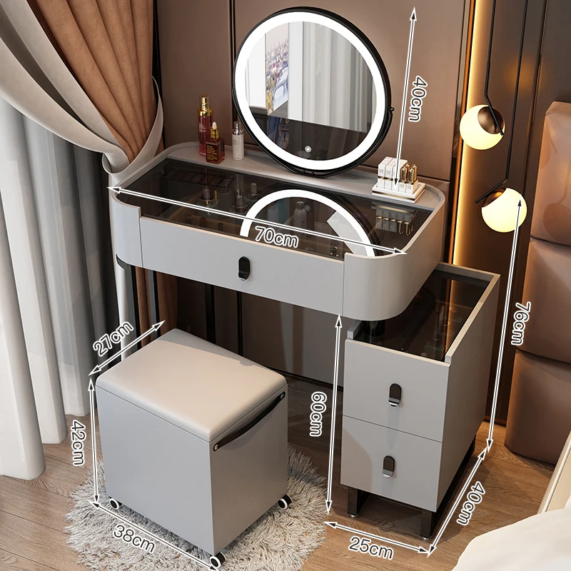 

Drawer Dressing Table Storage Lights Mirror Makeup Round Dressing Table Led Chair Dressers Comfortable Penteadeira Furniture