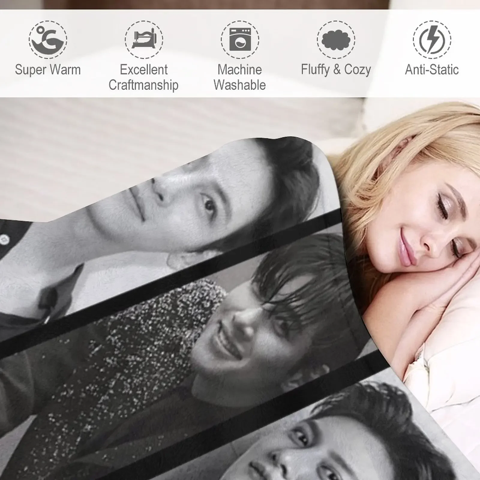 Вертикальное черно-белое одеяло Ji Chang Wook с коллажем милые летние одеяла в клетку