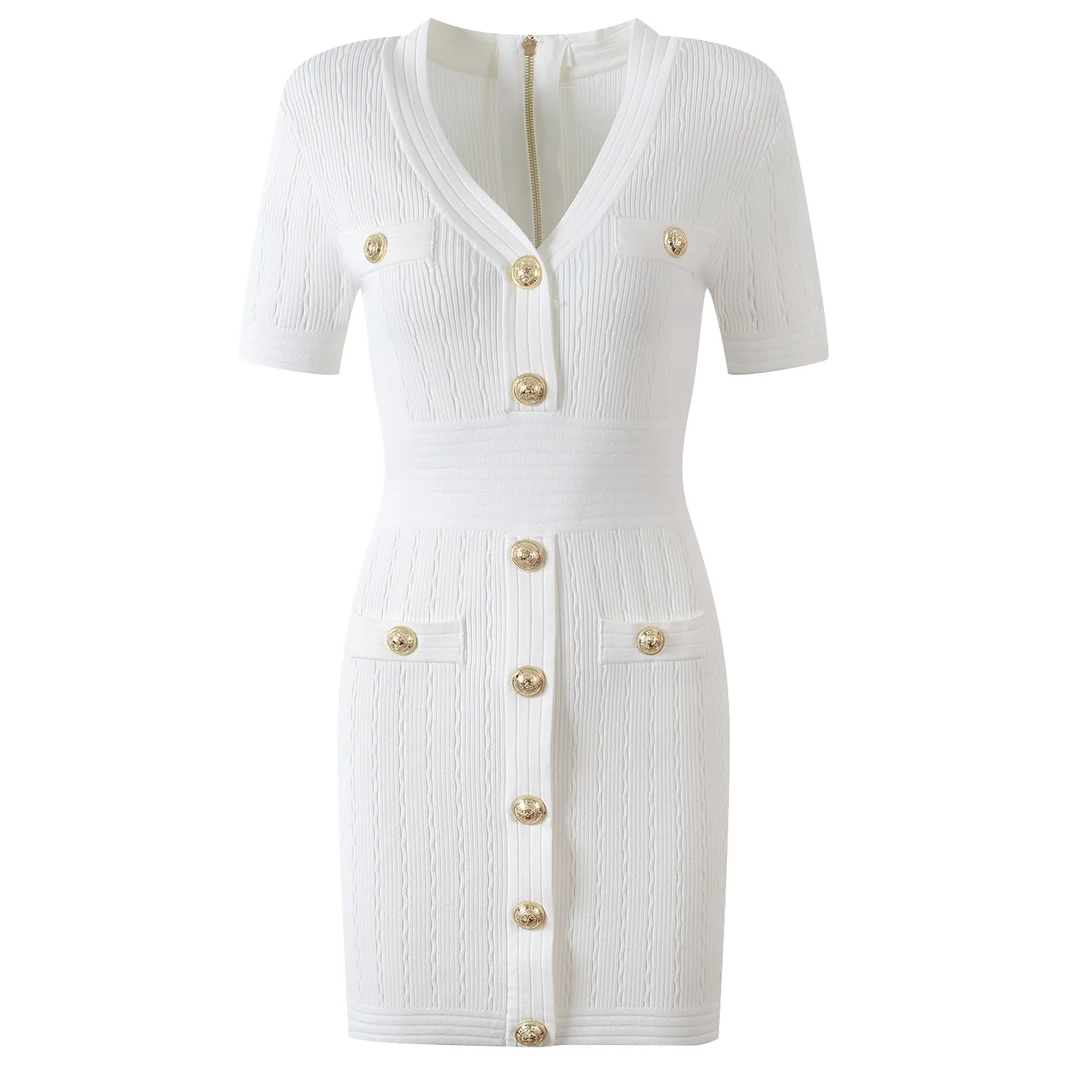 

Женское трикотажное мини-платье с V-образным вырезом и молнией сзади