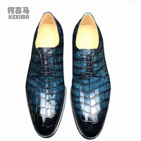 kexima new 2022 men dress shoes male formal shoes men crocodile leather shoes male crocodile shoes blue color rub leather sole