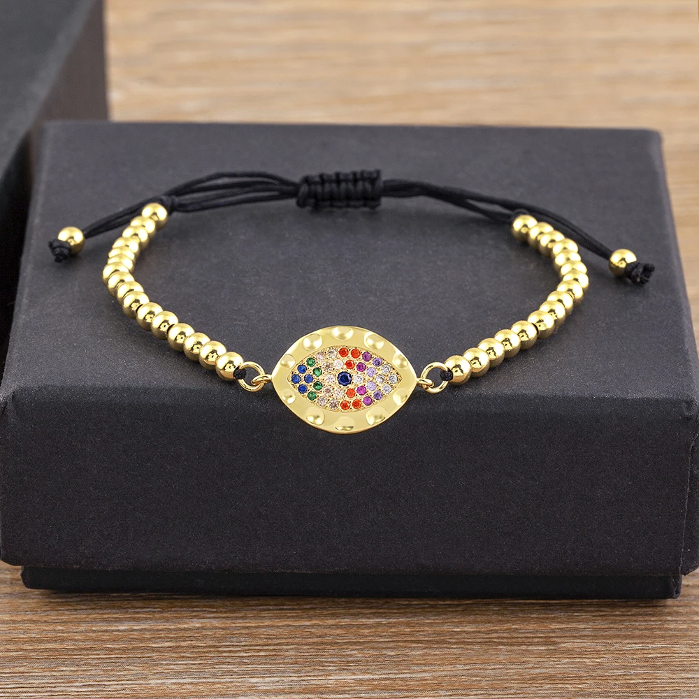 

Nidin INS Colorful Multicolor Evil Eye Bracelets for Women Girls Fashion Bohemian Adjustable Jewelry Rainbow Zircon Crystal Gift