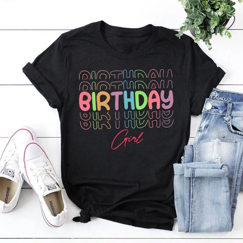 

Birthday Girl Shirt Happy Short Sleeve Top Tees O Neck Fashion 100% Cotton Streetwear harajuku goth y2k kawaii Drop Shipping