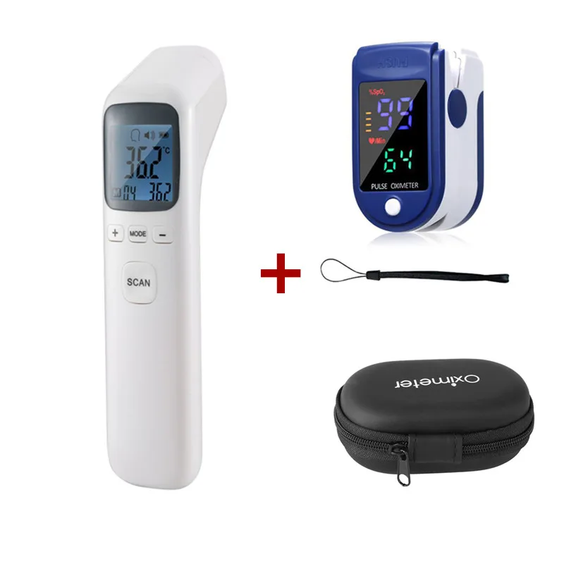 

Hot! Finger Pulse Oximeter SPO2 PR Blood Oxygen Digital & Non-Contact Laser Termometer & Oximeter Storage Bag Health Tool Sets