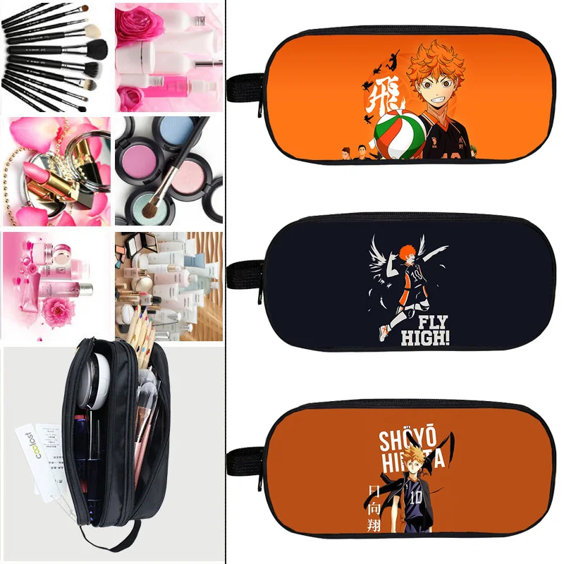 

Cartoon 3D Print Anime Karasuno Pouch Bag Travel Organizer Makeup Box School Supplies Haikyuu Cosmetic Cases Nekoma Pencil Case