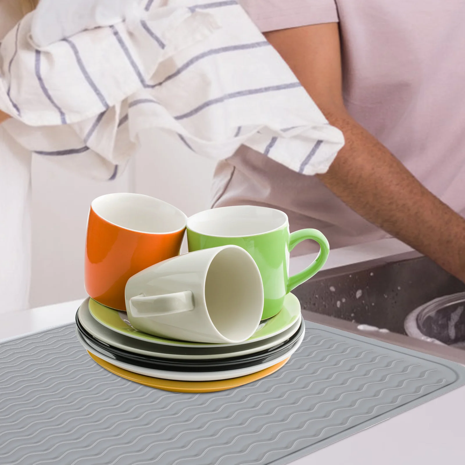 

Sink Mat Sink Drying Mat Dish Rack Mat Heat Resistant Dish Mat Multifunction Plate Drying Mat Silica Gel Large Drying Mat