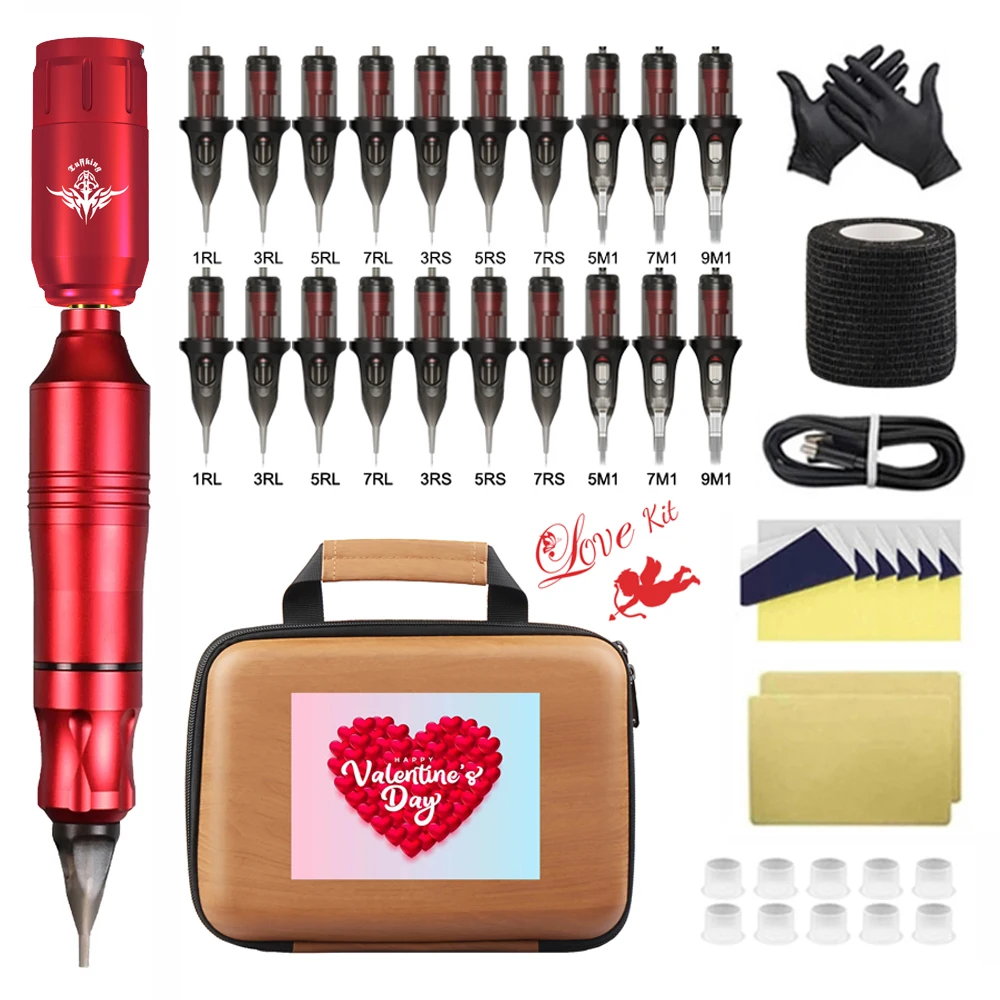

Wireless Tattoo Machine Set DC Interface Rotary Tattoo Pen Kits With Cartridges Needles Tattoo Body Art Valentine's Day Present