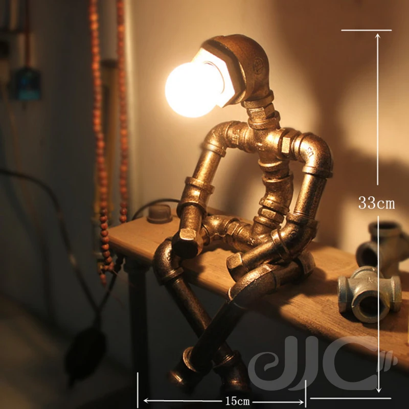 

JJC American Retro Iron Pipe Desk Lamp Industrial Style E27 LED Bedroom Bedside Table Lamp Robot Desk Decoration Lamp