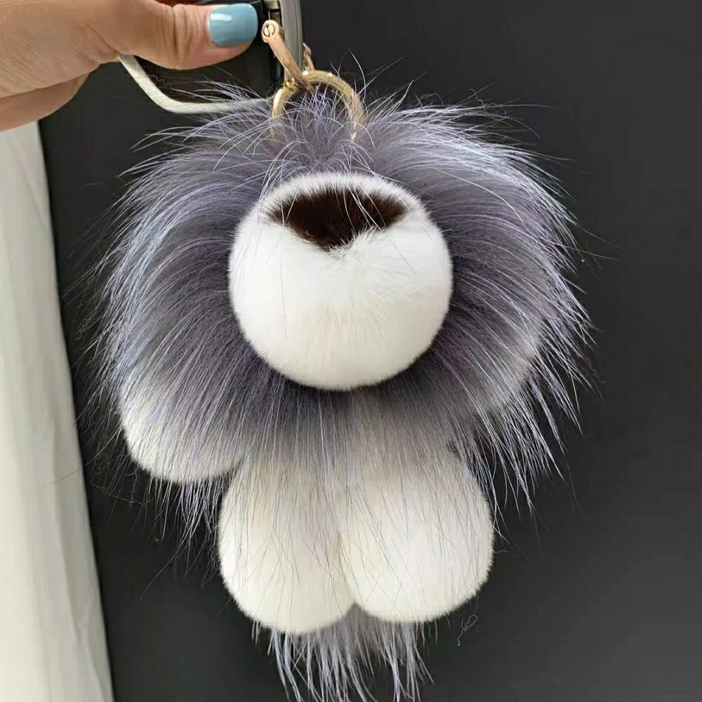 Роскошный брелок с подвеской из натурального меха кролика рекс и льва плюшевая