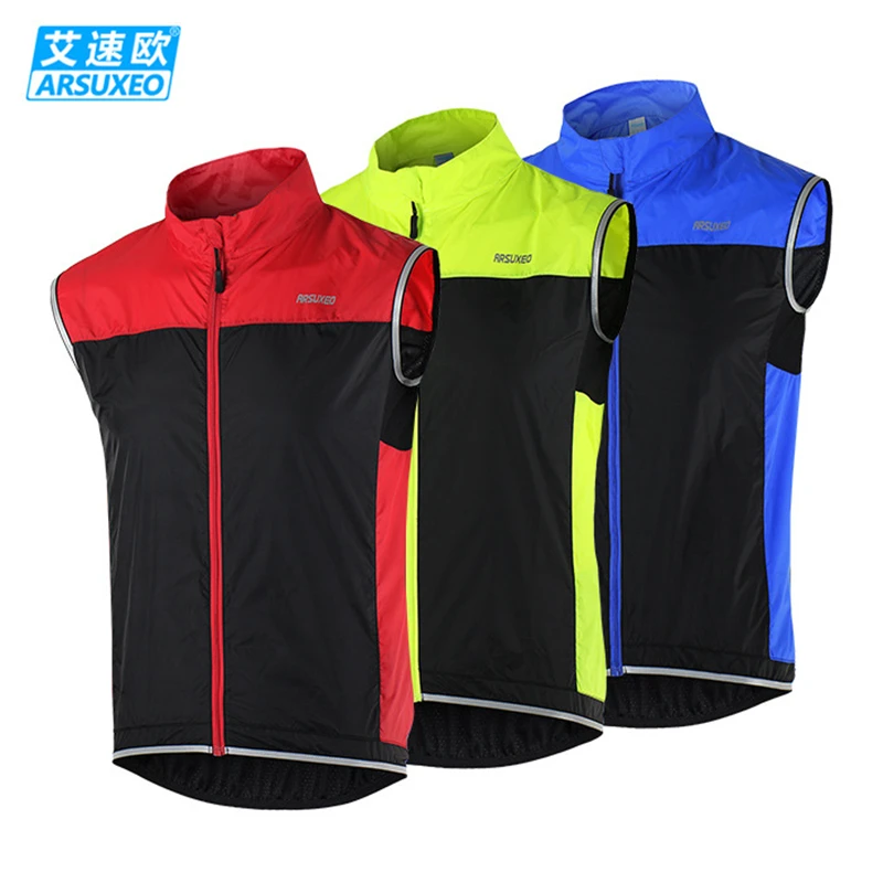 

Best Sell ARSUXEO Men's Cycling Vest With Reflective Stripe Windproof Outdoor Sports Sleeveless Jacket For Running MTB Bike Bicy