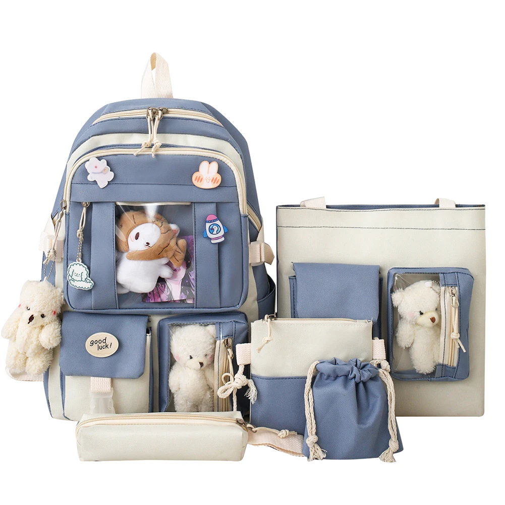 

5pcs Sets Children's School Backpack Kawaii Women's Bagpack Bookbag Laptop Bag For Teens Girls Mochilas 2023 Travel Backpack set