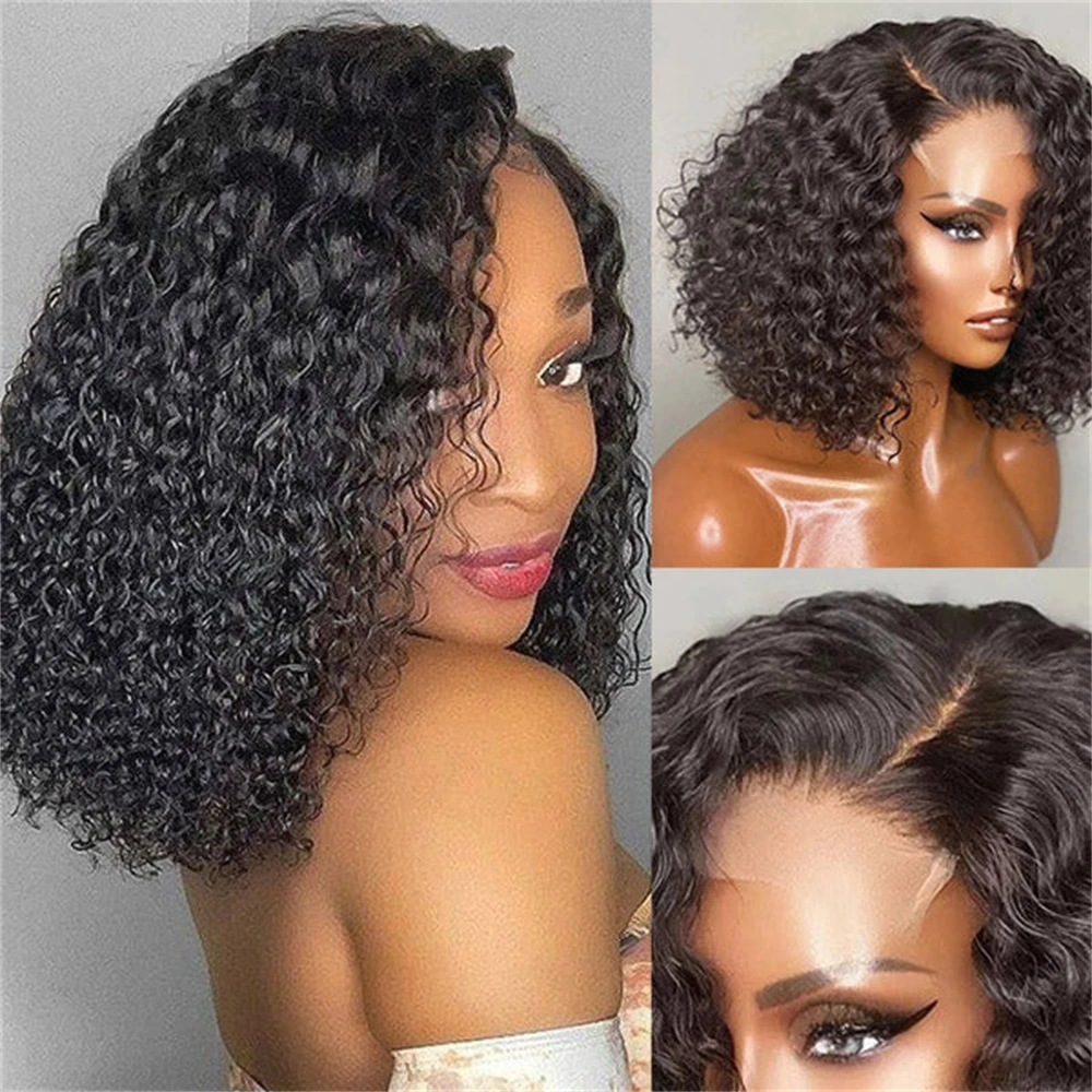 Brazilian Lace Wigs Bob Curly Human Hair Wigs for Black Women 180% Density Kinky Curly Hair Pre Plucked Deep Wave Curly Bob Wig