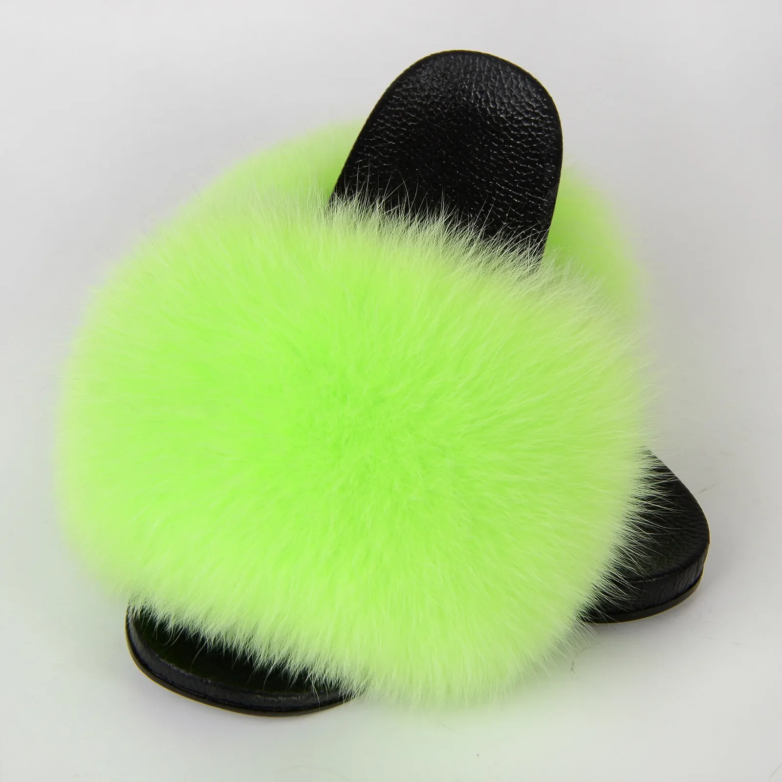 2 весенне-летние женские меховые тапочки с открытым круглым носком на плоской