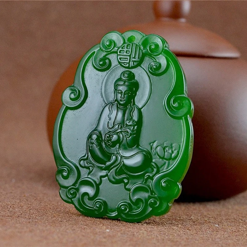 

Natural Jade Green Hand Carved Guanyin Pendant Fashion Boutique Jewelry Men's and Women's Necklaces Popular Gift Accessories