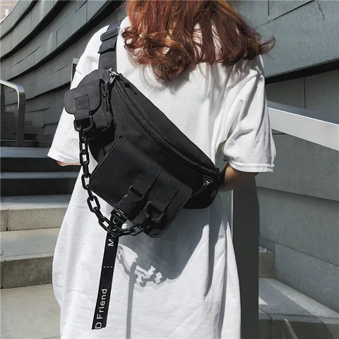 Тактическая Techwear сумка через плечо в стиле хип-хоп для мужчин и женщин, с пластиковой цепочкой, Повседневная Уличная сумка на одно плечо в стиле Харадзюку, 2022