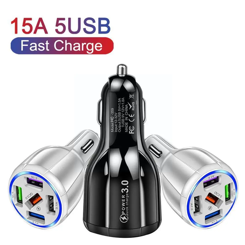 

Qc3.0 5 Usb Автомобильное зарядное устройство, универсальное алюминиевое автомобильное зарядное устройство для 11 Pro Max T1j7