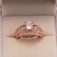 new vintage rose gold hollow out pattern rings for women shine champagne cz stone inlay fashion jewelry wedding party gift ring