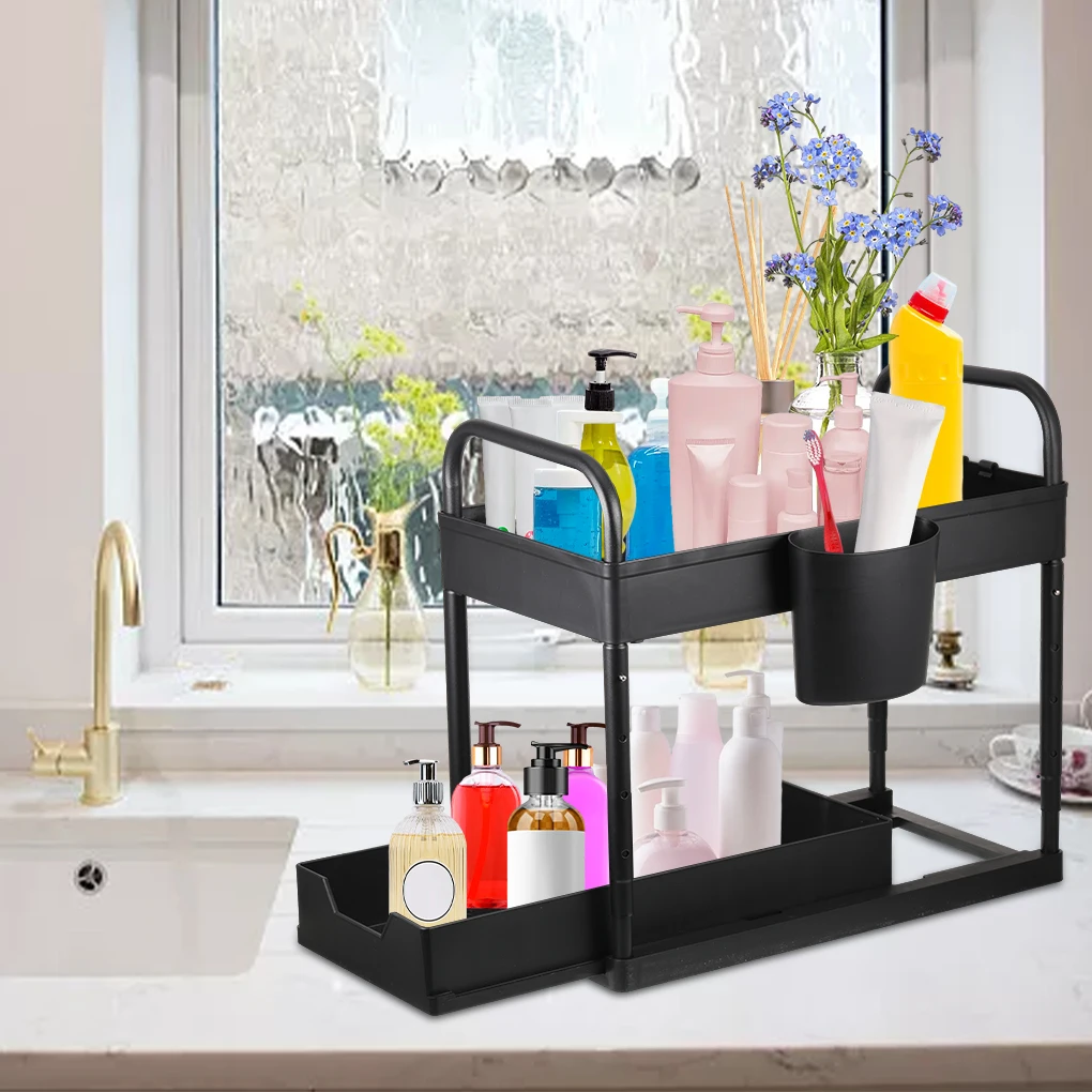 

2 Layers Under Storage Cutlery Organizer Dish Drying Rack Holder Kitchen Bathroom Household Countertop Counter