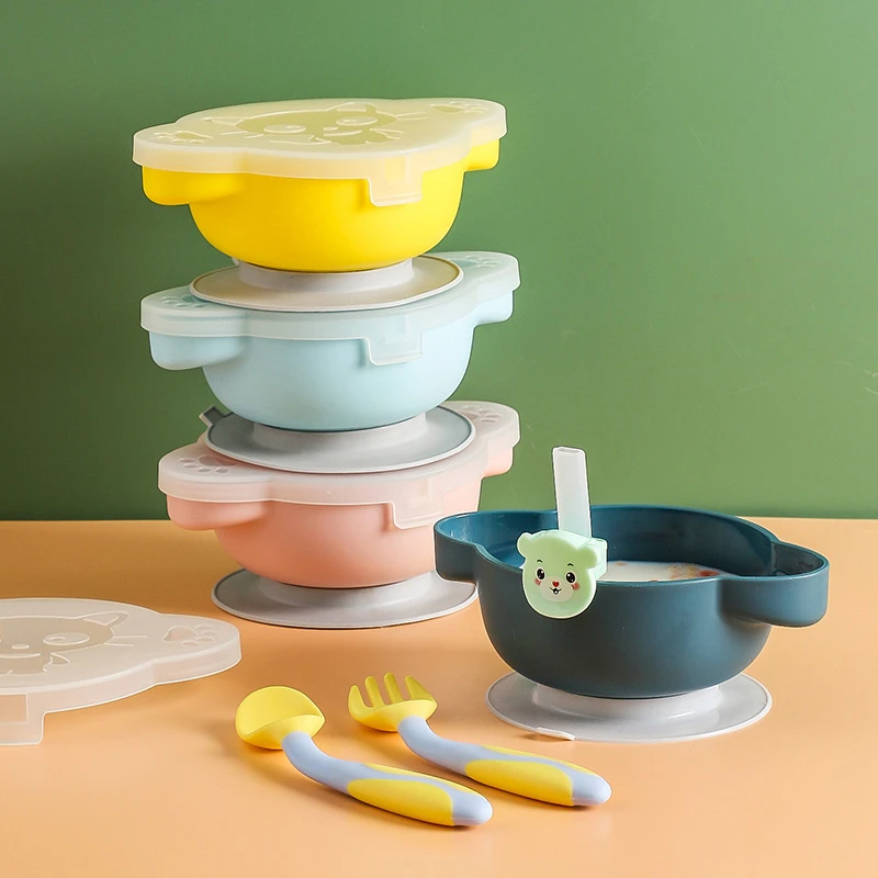 

4/1Pcs Baby Sucker Bowl Travel Bowl Set with Cover Baby Feeding Bowl Children Kids Supplement Bowl Learning To Eat Training Bowl