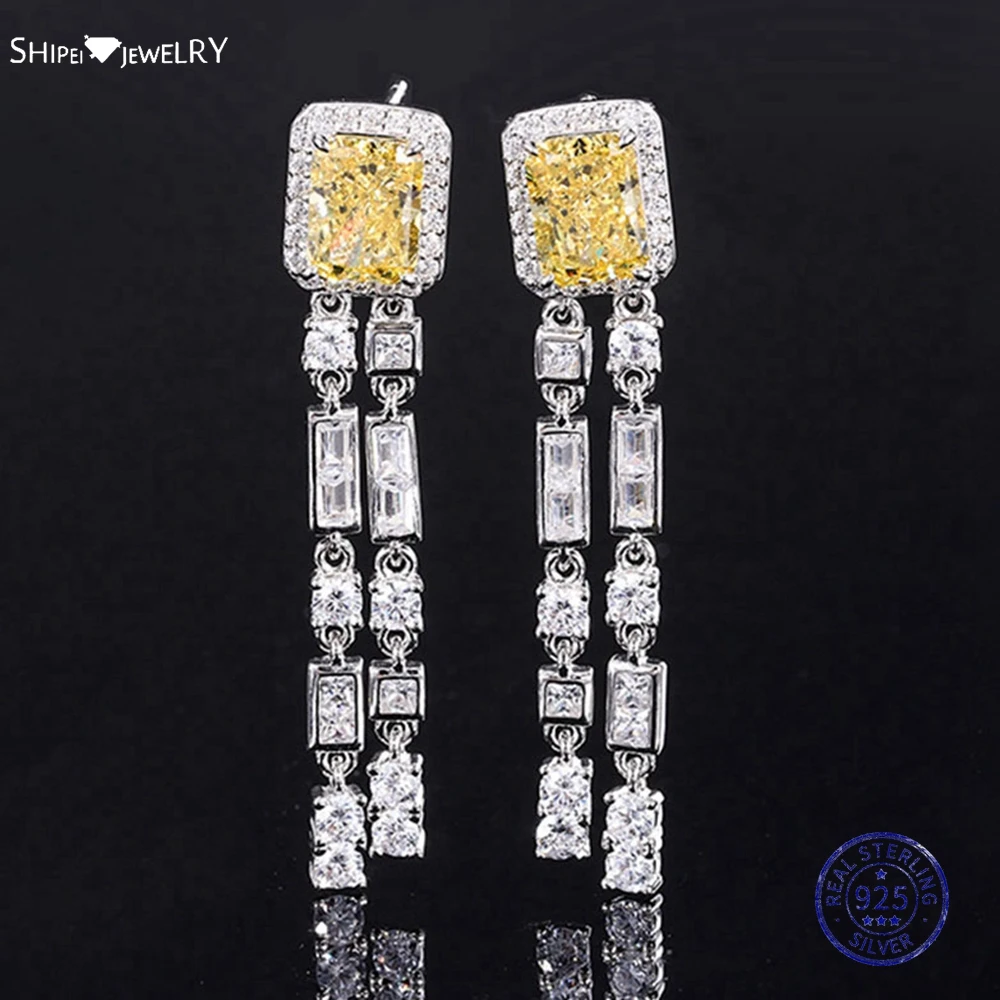 

Shipei 925 Sterling Silver Radiant Cut Created Moissanite Gemstone Wedding Party Drop Dangle Earrings Studs Party Fine Jewelry
