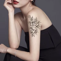 fashion women temporary tattoo sticker black flower waterproof peony rose design tattoos girl arm legs body art sexy fake tattoo