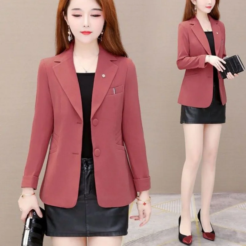 Long-sleeved Blazer Women Slim Solid Color Korean Fashion Jacket Black Suit Short Tops Office Ladies Spring Autumn Coat