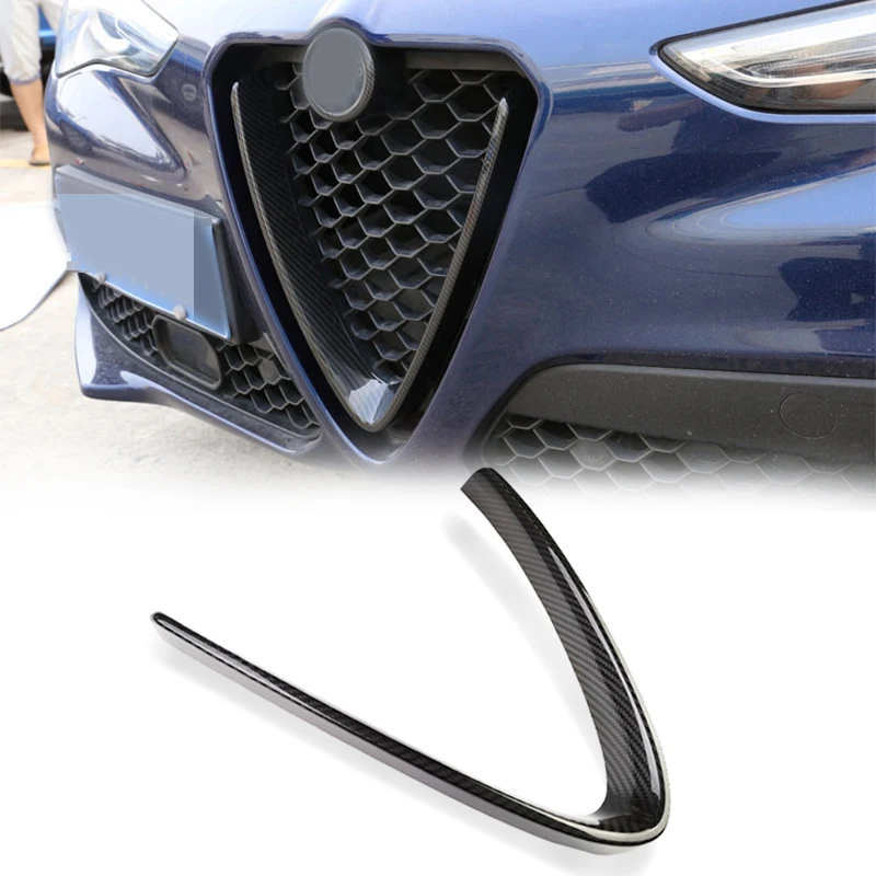 

tantan Car Front Bumper Grill Net Cover V Shape Frame Trim Bezel For Alfa Romeo GIULIA Coupe Carbon Fiber Exterior Accessories