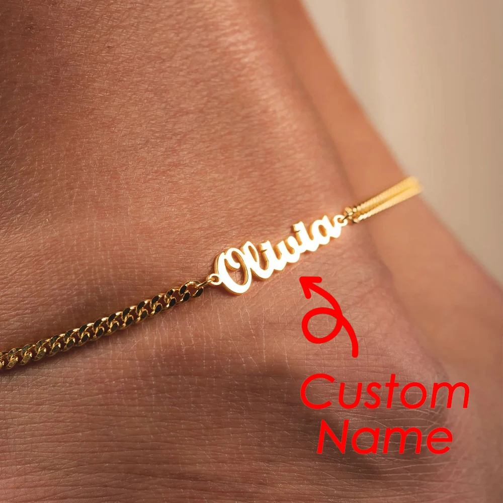 Orazio Custom Name Anklet 14k Gold Stainless Steel Personalized Women's Foot Bracelet Original Brand Luxury Jewelry Dropshipping
