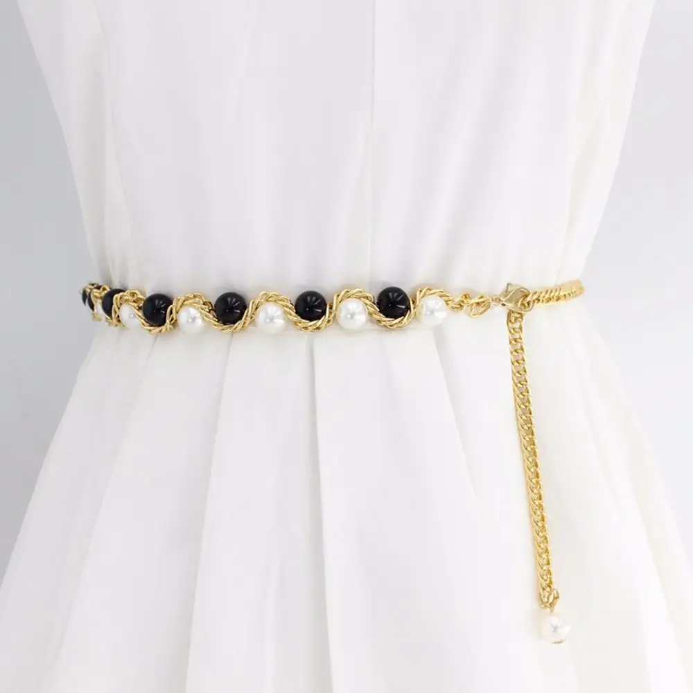 Sweet Adjustable Alloy Korean Female Exquisite Waistband Belt accessories Pearl Waist Belt Waist Chain