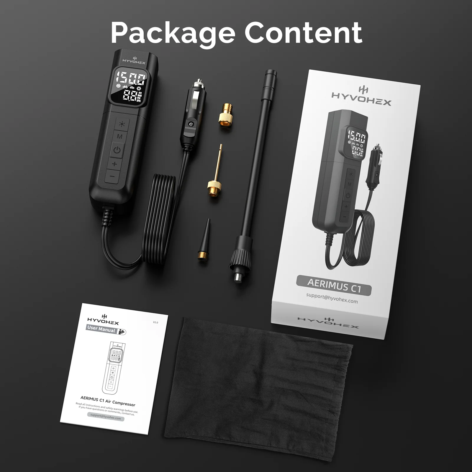 

HYVOHEX C1 портативный проводной воздушный компрессор 100% рабочий цикл быстрая накачка насос для накачивания шин для автомобиля мотоцикла велосипеда