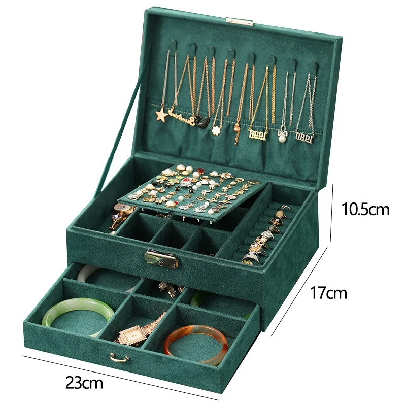 Jewelry Box Organizer, Large Necklace Jewelry Storage Organizer With Drawer Lock Women Jewelry Display Holder Case