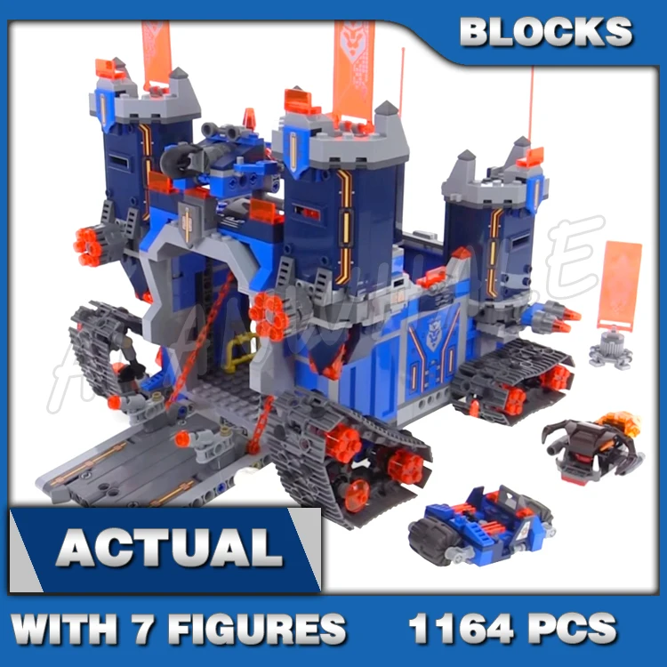 1164 шт. Nexoes Knights 2in1 Battle Rolling Castle The Fortrex Headquarters 10490 Строительные блоки игрушка