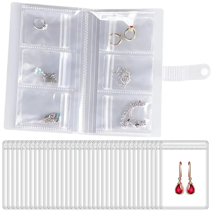 

Jewelry Storage Album with Transparent Anti-oxidation Bags for Earrings Necklace Rings Portable Organizer Box Display Holder
