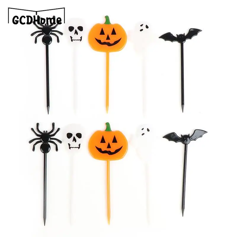 

10pcs/set Halloween Cartoon Children Cake Dessert Pick Toothpick Lunch Pick Fruit Fork Food Fork Bento Lunches Party Decoration