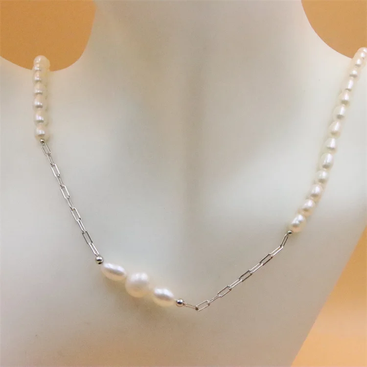 

ZFSILVER 100% 925 Sterling Silver Fashion Natural Freshwater Pearl Necklace Chain Splicing Jewelry for Women Wedding DIY Trend