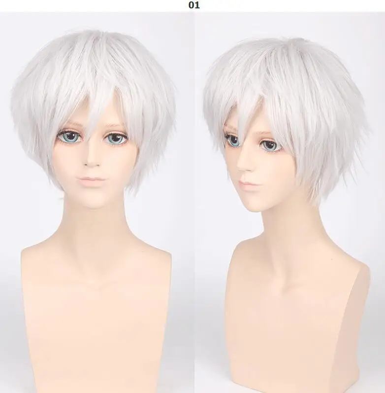 28CM Men's  Short Fluffy Red Silver Gray Golden Yellow Green Pink Purple Orange White Universal Bangs Cosplay Wig 29-56