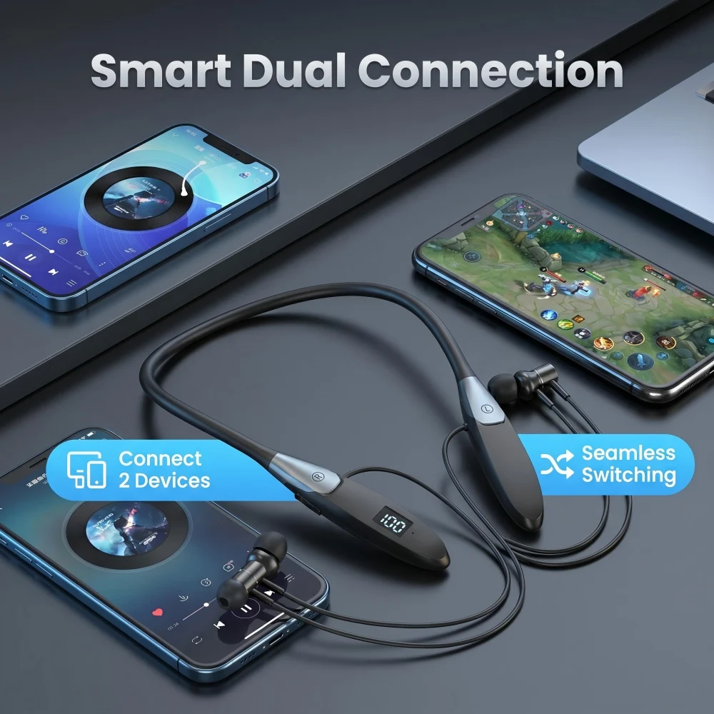 Наушники NULOXO с Bluetooth 5.3, беспроводные спортивные наушники с LED-дисплеем, шумоподавлением ENC, временем работы до 60 часов и микрофоном. (art.: 3920dbf41582a) - 3920dbf41582a