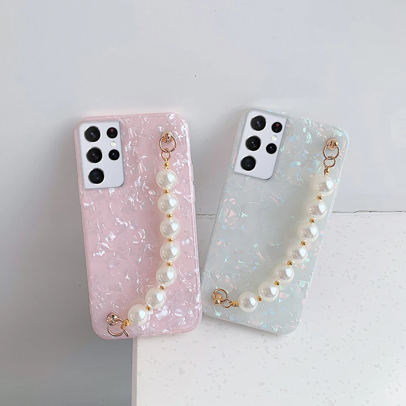 For Samsung S22 Case Pattern Pearl Bracelet Case For Samsung Galaxy S22 S20 FE S10 S9 S8 Plus Note 20 20Ultra A32 A51 A21S A13
