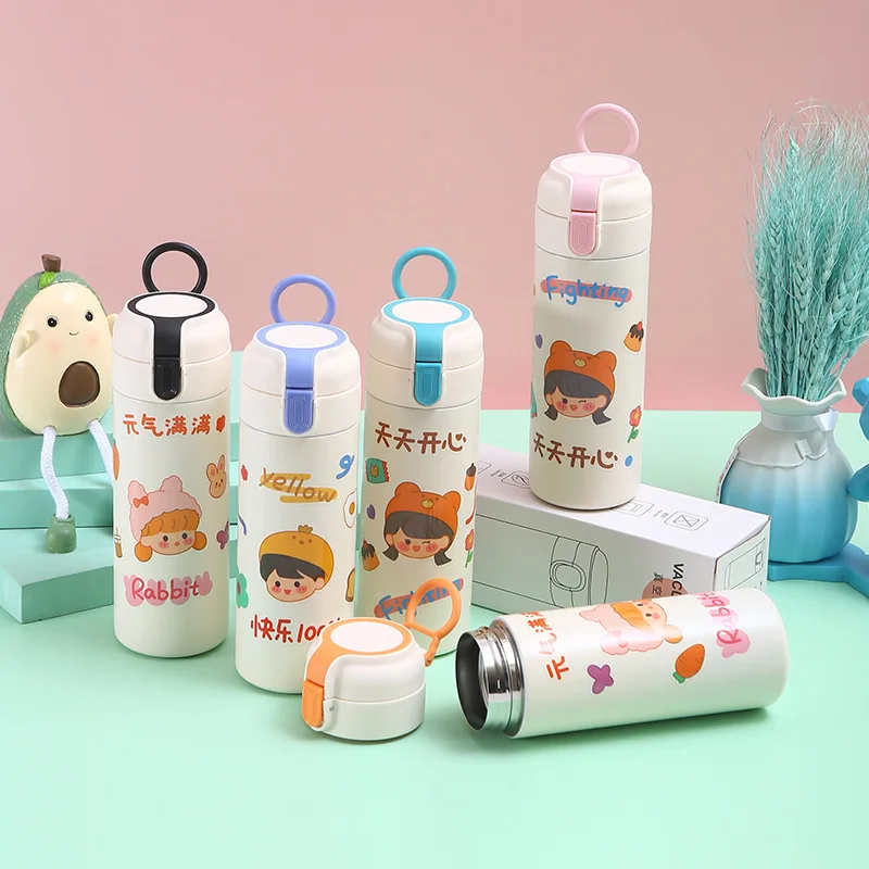 

Thermos BottleCute Girl Water Bottle Keeps Cold And Heat Cartoon Rope Large Capacity Bouncing Tumbler Stainless Steel