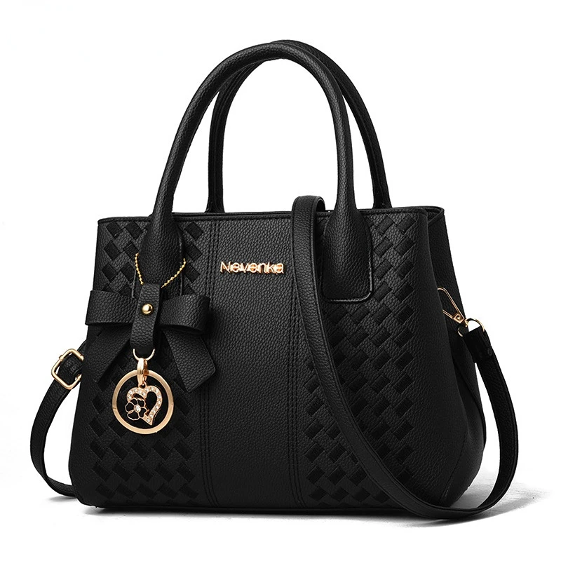 

BKQU Solid Color Fashion Handbag PU Leather Handbag Women Shoulder Embroidery Shoulder Bag Large Capacity Crossbody Bag