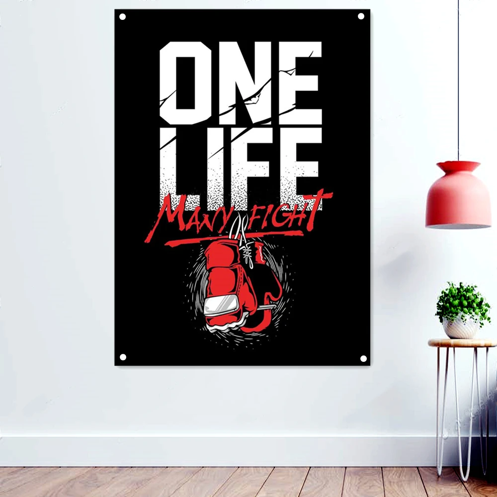 

Вдохновляющие постеры для занятий в спортзале «ONE LIFE», обои для йоги, фитнеса, спортивный баннер, флаг, подвесные картины, гобелен, украшение для дома