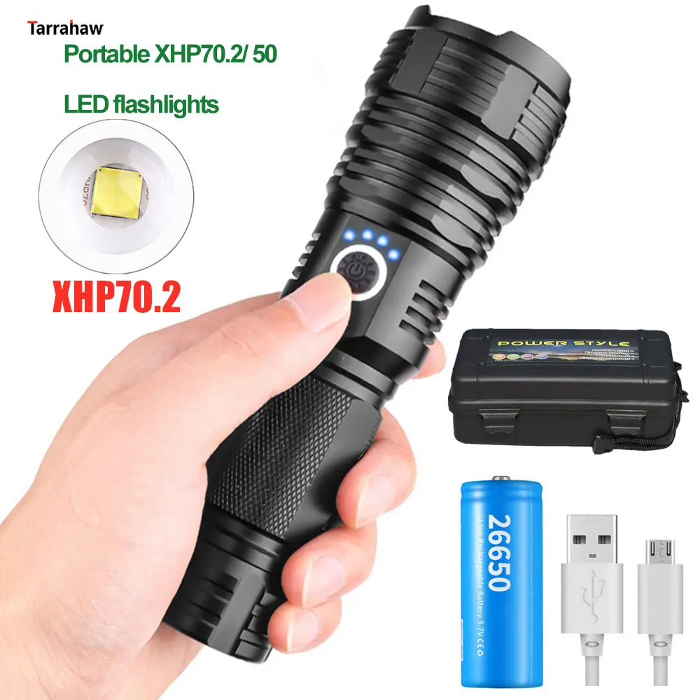 Portable XHP70/50 LED Flashlight Aluminum Alloy 5Modes Zoom USB Rechargeable 18650/26650 battery Best Camping, Outdoor&Emergency