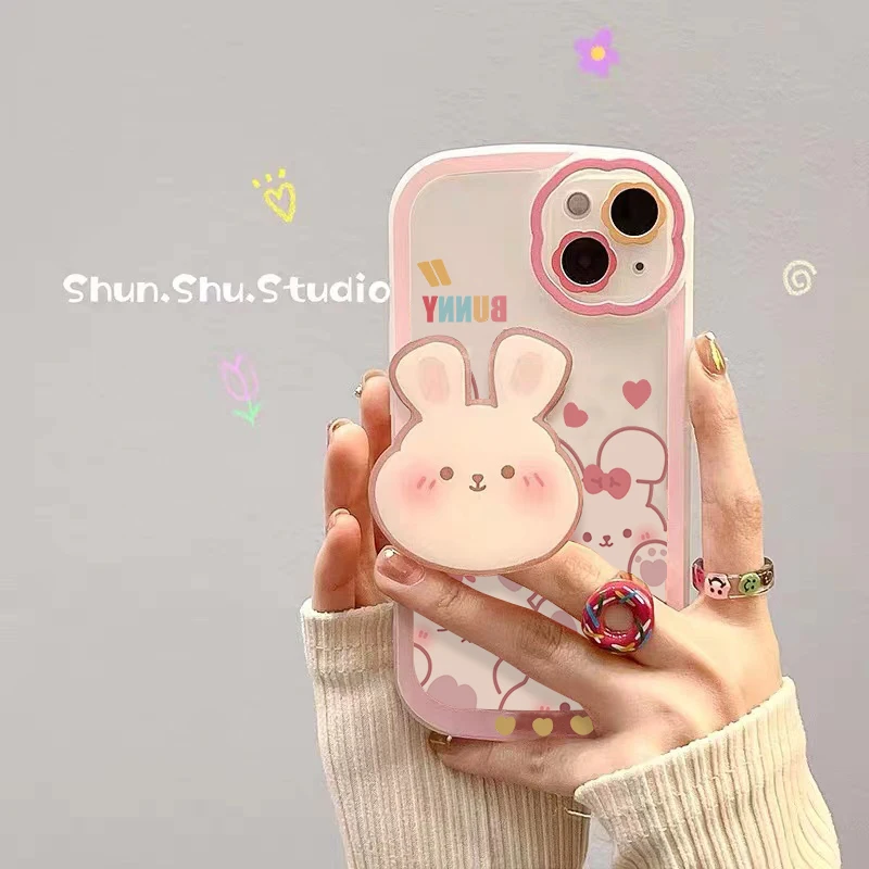 

С кронштейном в виде кролика для iPhone12Apple13Phone Case11Set7/8Plus новый милый мультяшный/XRSiliconexsAnti-осенний женский xmaxall-комплексный розовый G