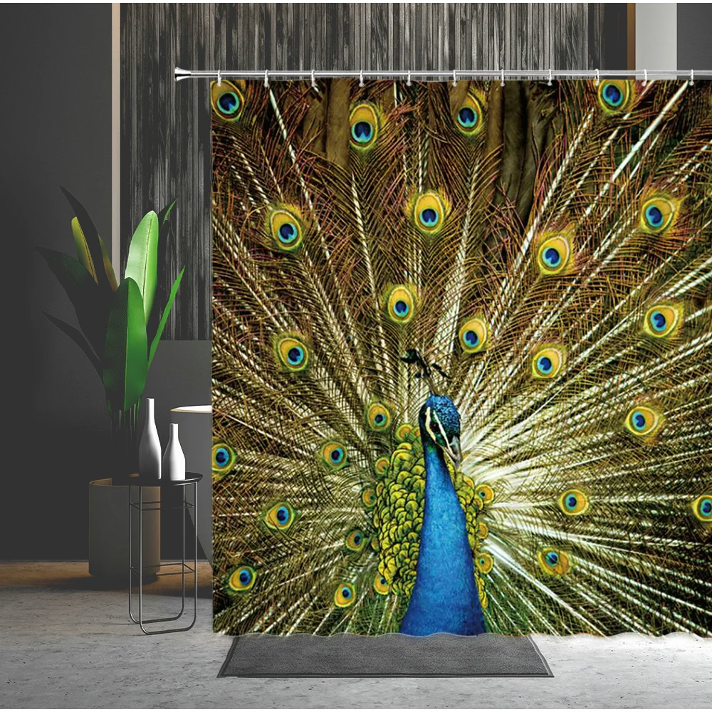 

Curtains Animal Lovely Bird Pattern Bathroom Decor Golden Peacocks Shower Home Bath Bathtub Waterproof Polyester Curtain Set
