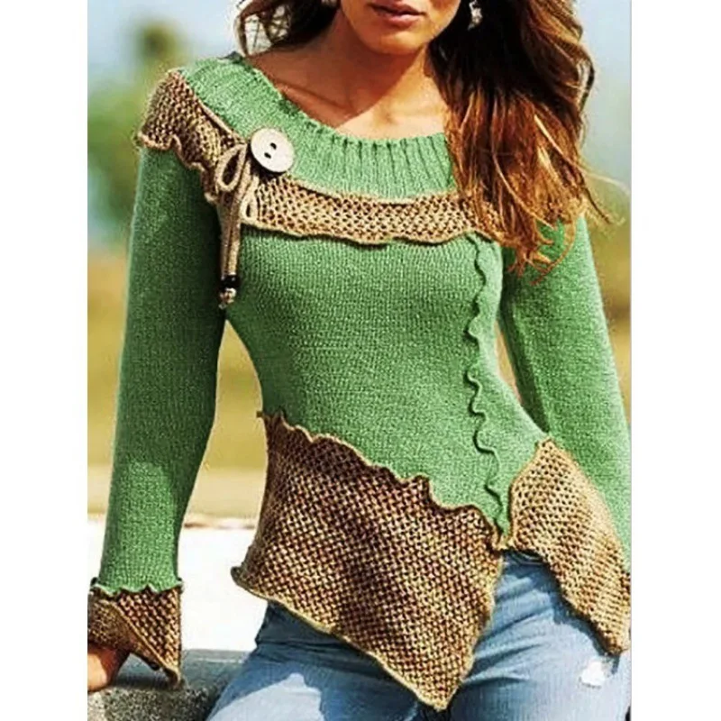 

Свитер женский осенне-зимний новый свитер с круглым вырезом модный винтажный свитер на пуговицах с длинным рукавом женский свитер