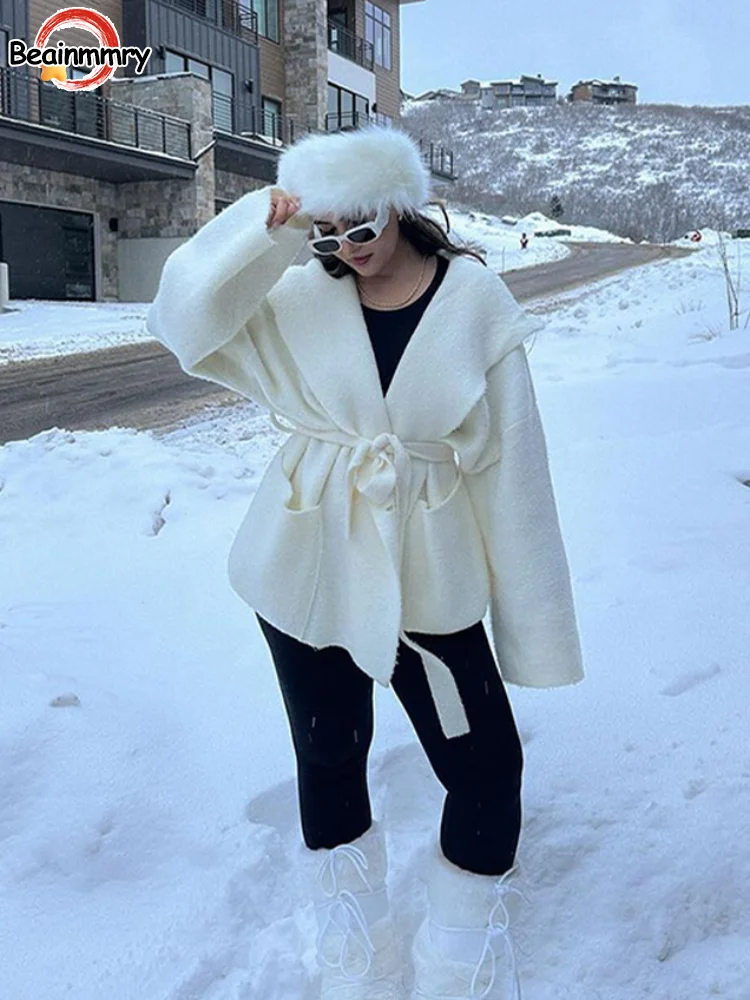 Сексуальное шерстяное пальто с v-образным вырезом и длинными рукавами модное