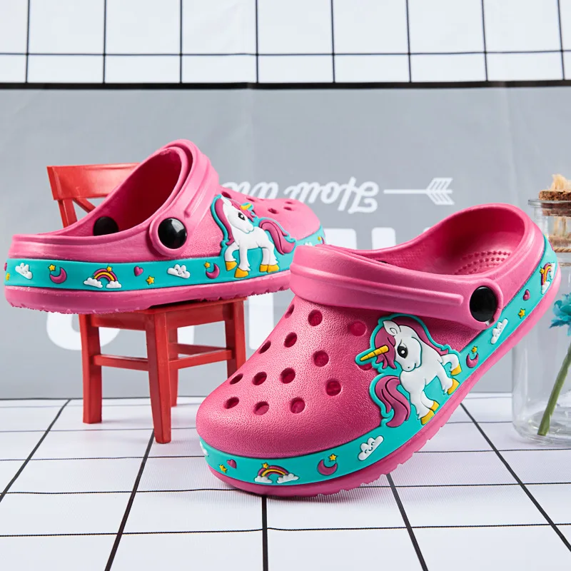 

Kids Mules & Clogs Summer Boys Girls Sandals Flat Heel Cartoon Soft Bottom Beach Slippers Children Garden Shoes Hy21
