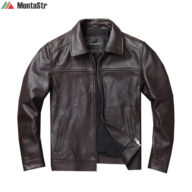 

Autumn latest Natural Calfskin corium Jacket Men Classic Top Layer Cowhide Moto Jacket Fashion Lapel Leisure Leather Jacket