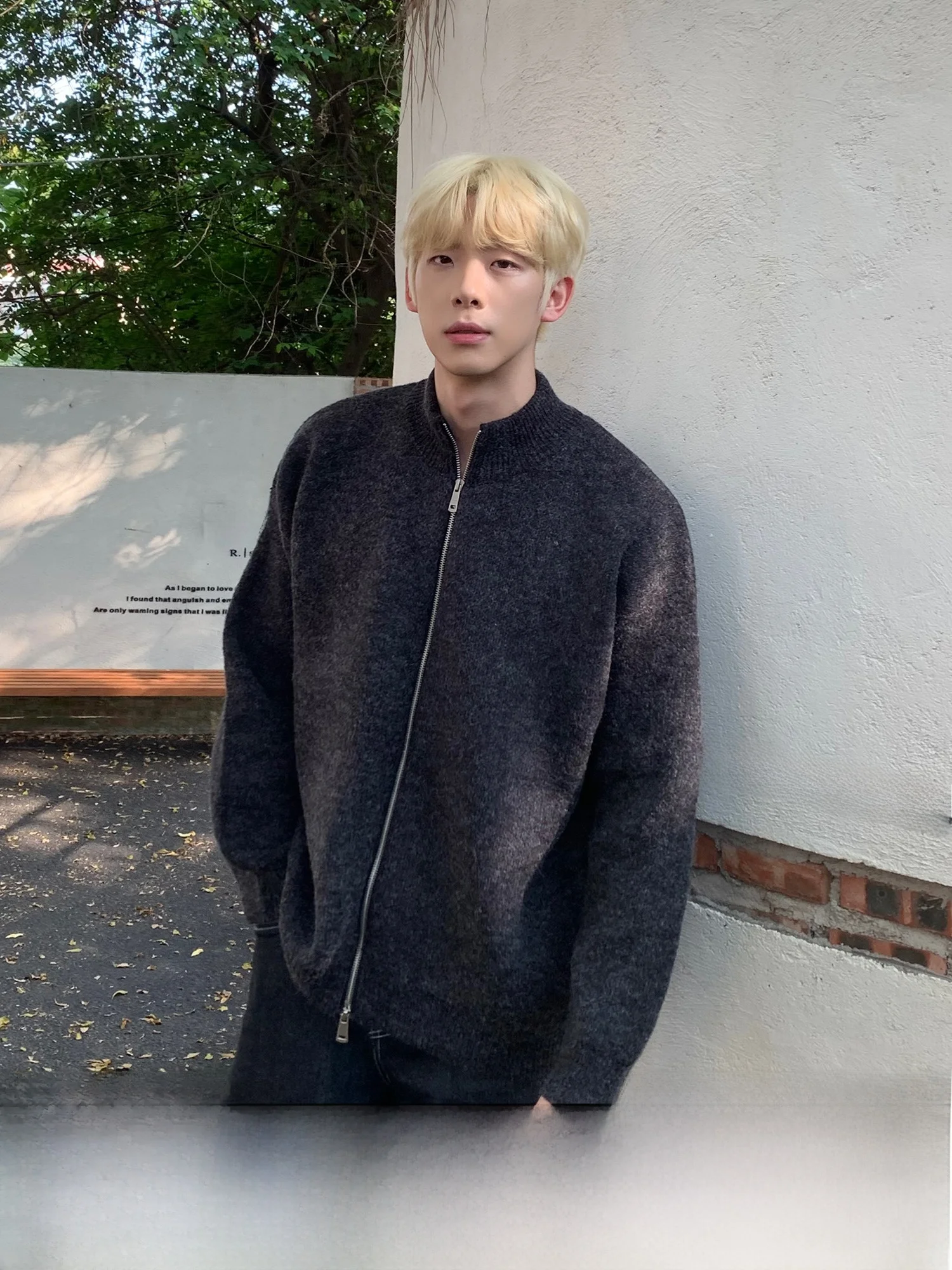 AP MMDD однотонный простой кардиган с двойной молнией дизайн воротник-стойка свитер