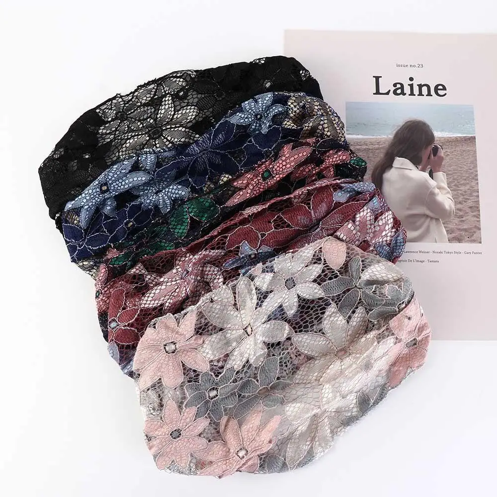 

Wide Side White Hair Cover Wash Face Bandaba Turban Makeup Hairband Lace Hair Hoop Korean Style Headband Hair Accessories