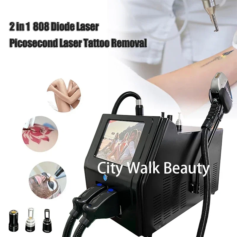 2 In 1 808 Diode Laser Penghilang Rambut Permanen Q Switched Nd Yag Portabel 1064 Nm 1320 Mesin Tato Picosec